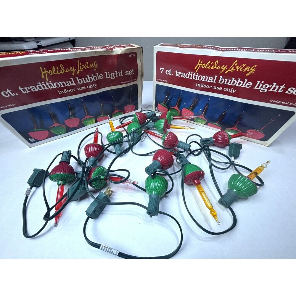 2 Sets 7 Bubbling Chrstmas Lights Working old Original Vintage Bubble Lot EUC